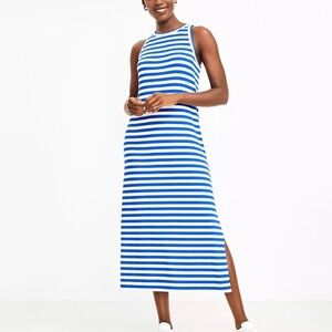 LOFT Blue White Stripe Ribbed Midi Dress Size XL Nautical Seaside Beachy Coastal